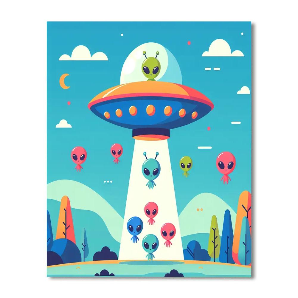 Flying Saucer Aliens Painting Number Kit