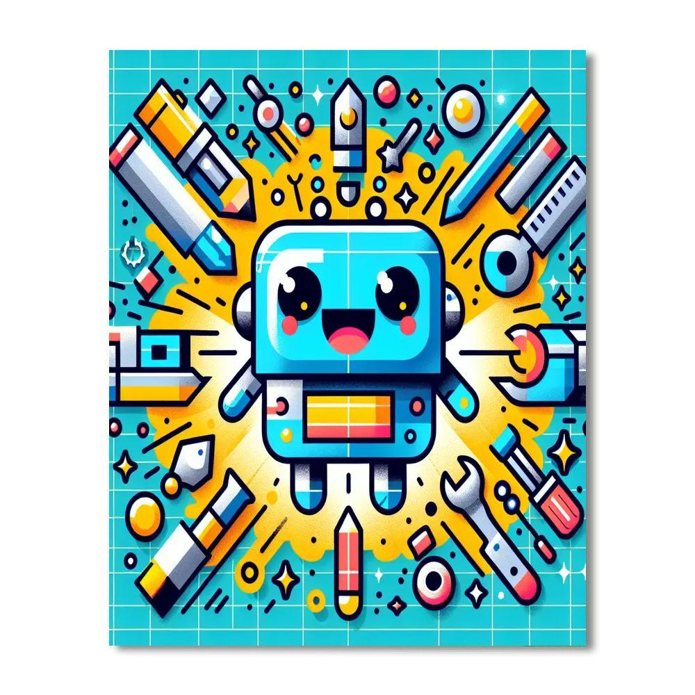 Excited Little Robot DIY Paint By Numbers
