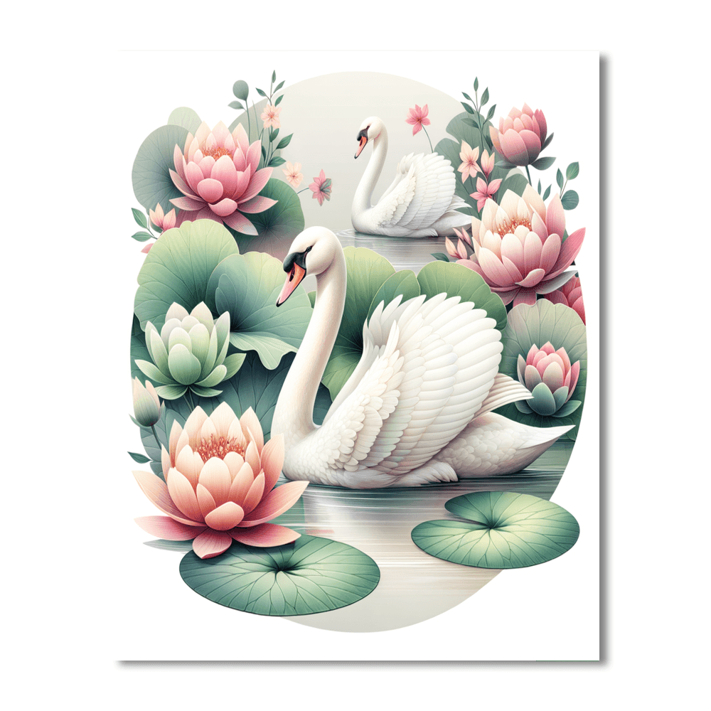 Graceful Swans In Bloom Number Painting