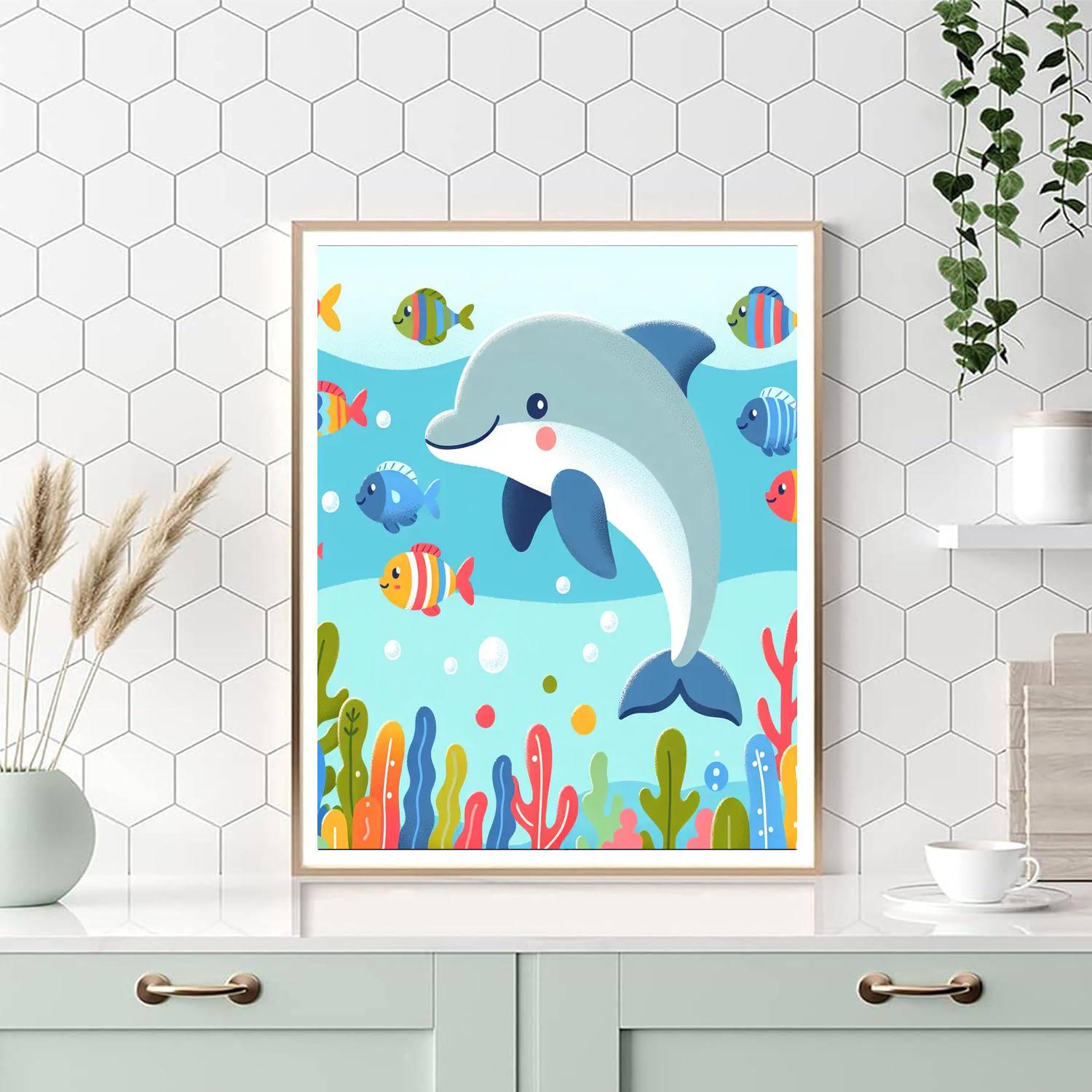 Friendly Underwater Dolphin Painting Number Kit
