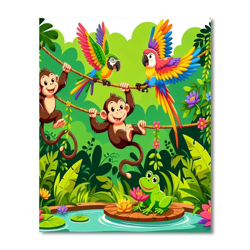 Funky Jungle Creatures Paint By Numbers Art