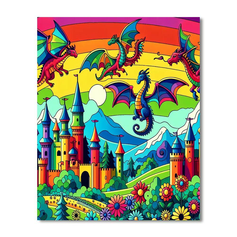 Rainbow Dragon Kingdom Paint By Numbers Art