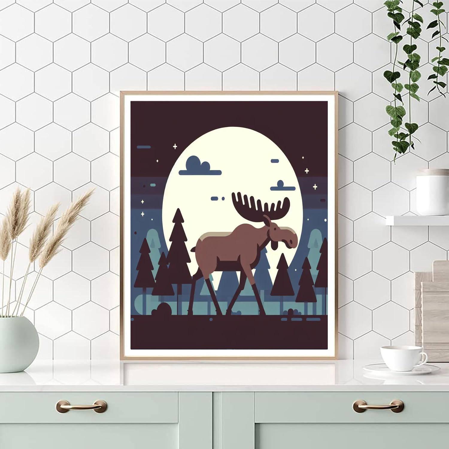 Moonlit Moose Meandering Number Painting