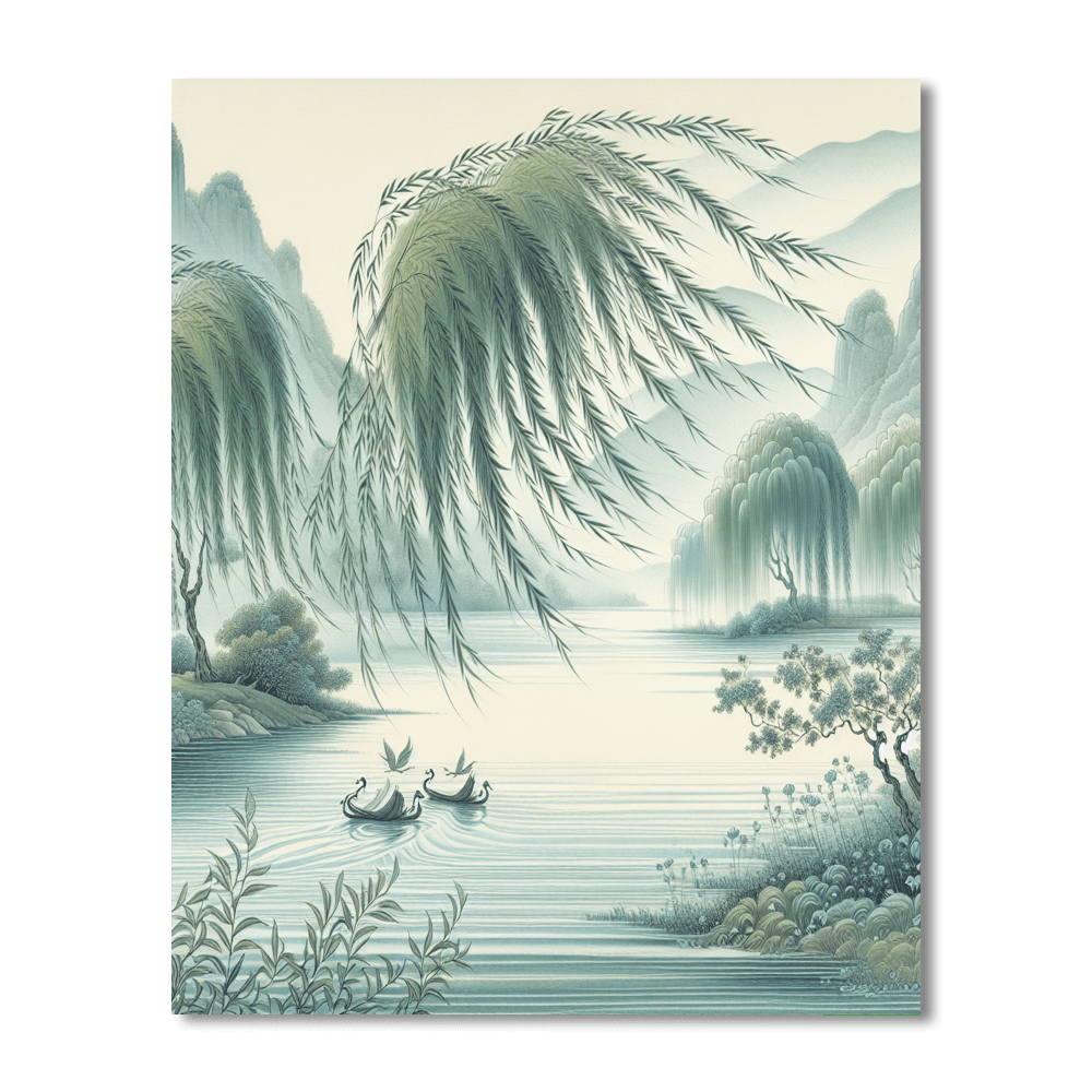 Serene Riverside Retreat Number Painting