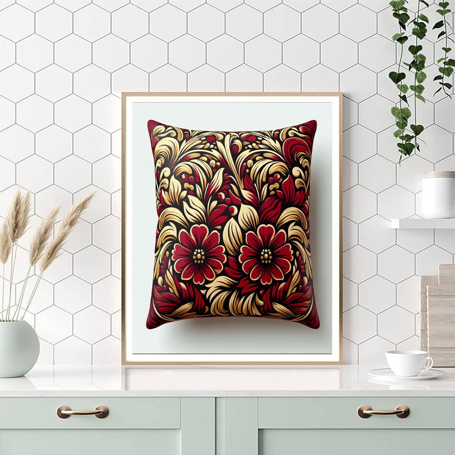 Crimson Bloom Cushion Paint By Number