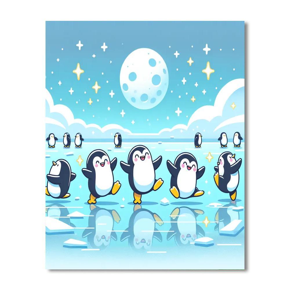 Moonlit Penguin Parade Paint By Number