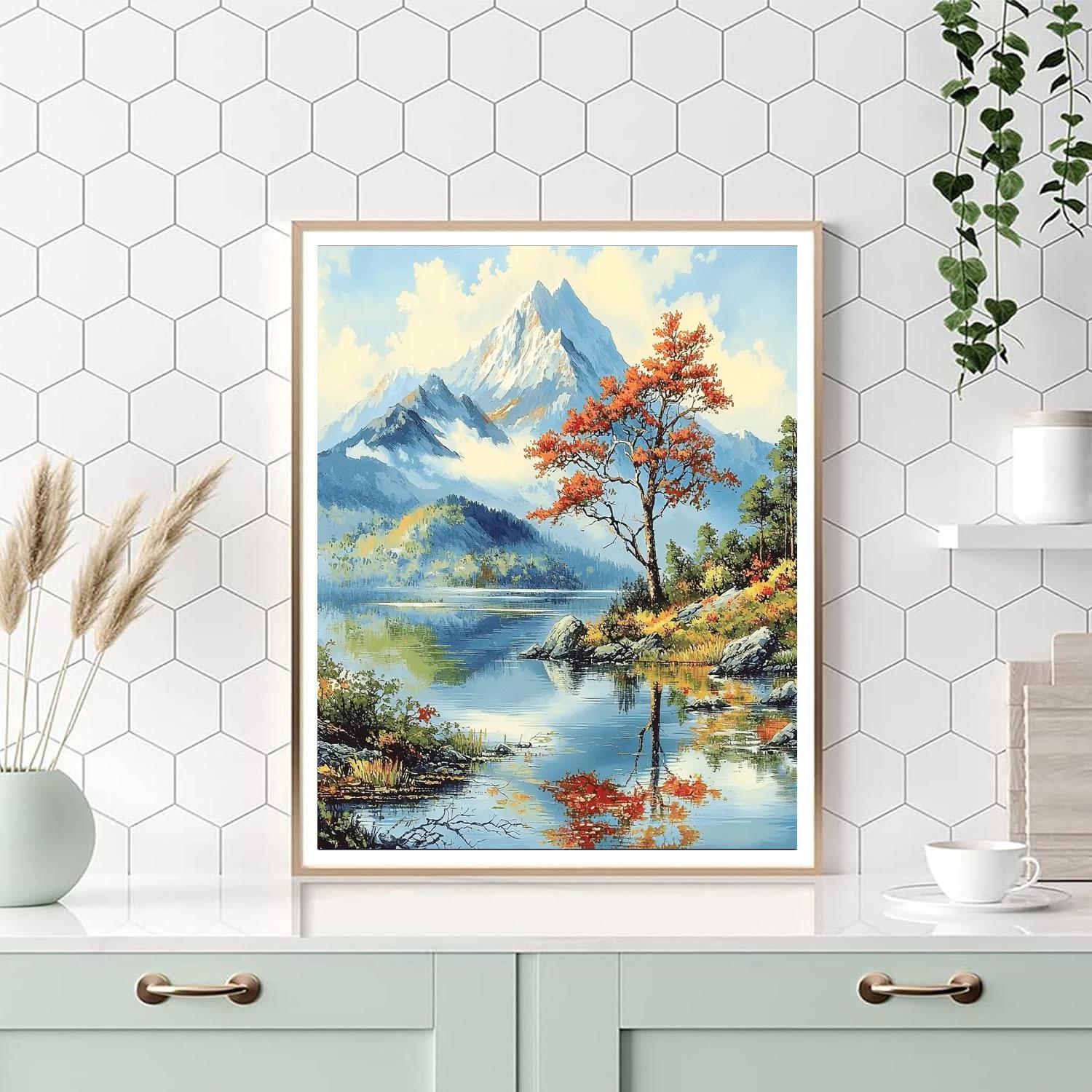 Zhao Mengfu Inspired Sublime Mountain Reflections  Paint By Number