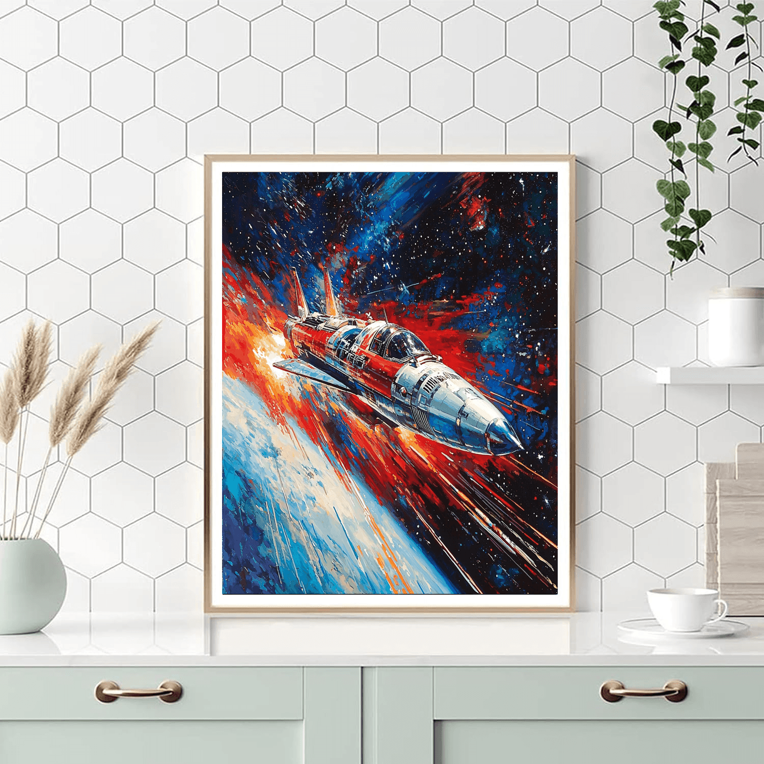 Robert McCall Inspired Retro Galactic Journey  Paint By Color
