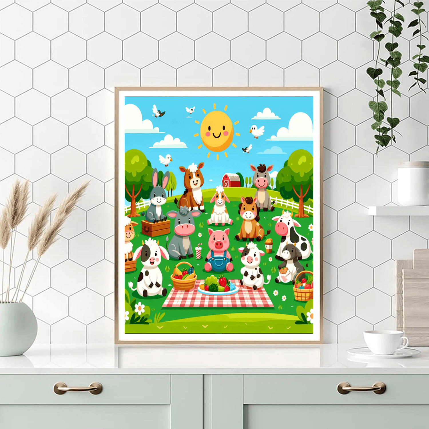 Cheerful Farmyard Picnic Paint By Numbers Art