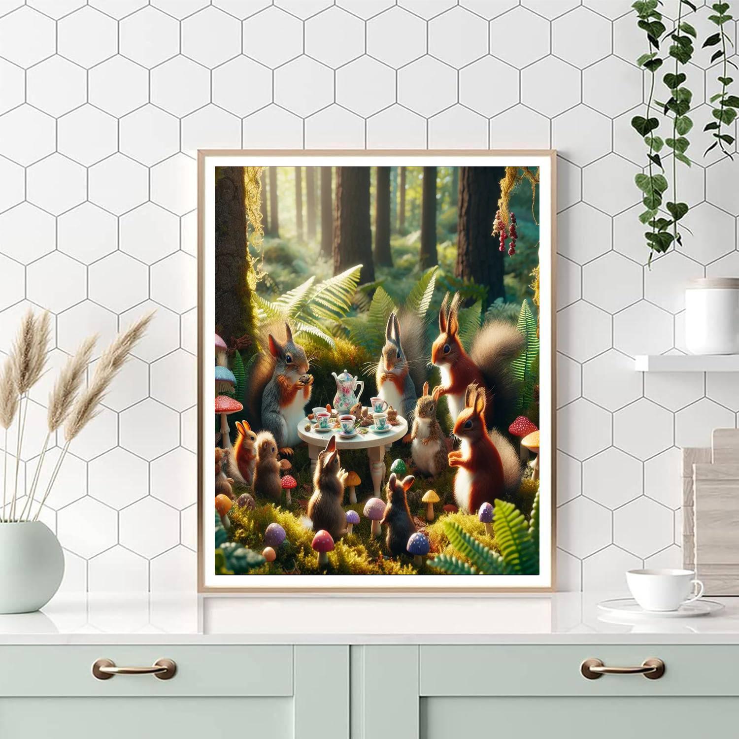 Charming Woodland Creatures' Tea Party Painting By Numbers Kit