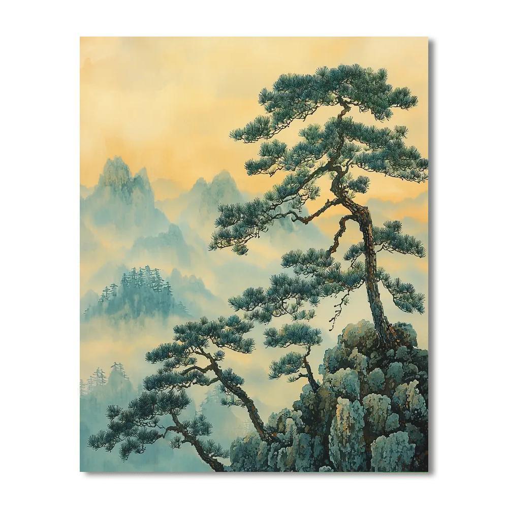 Zhao Mengfu Inspired Harmony Of Silent Pines  Paint By Color