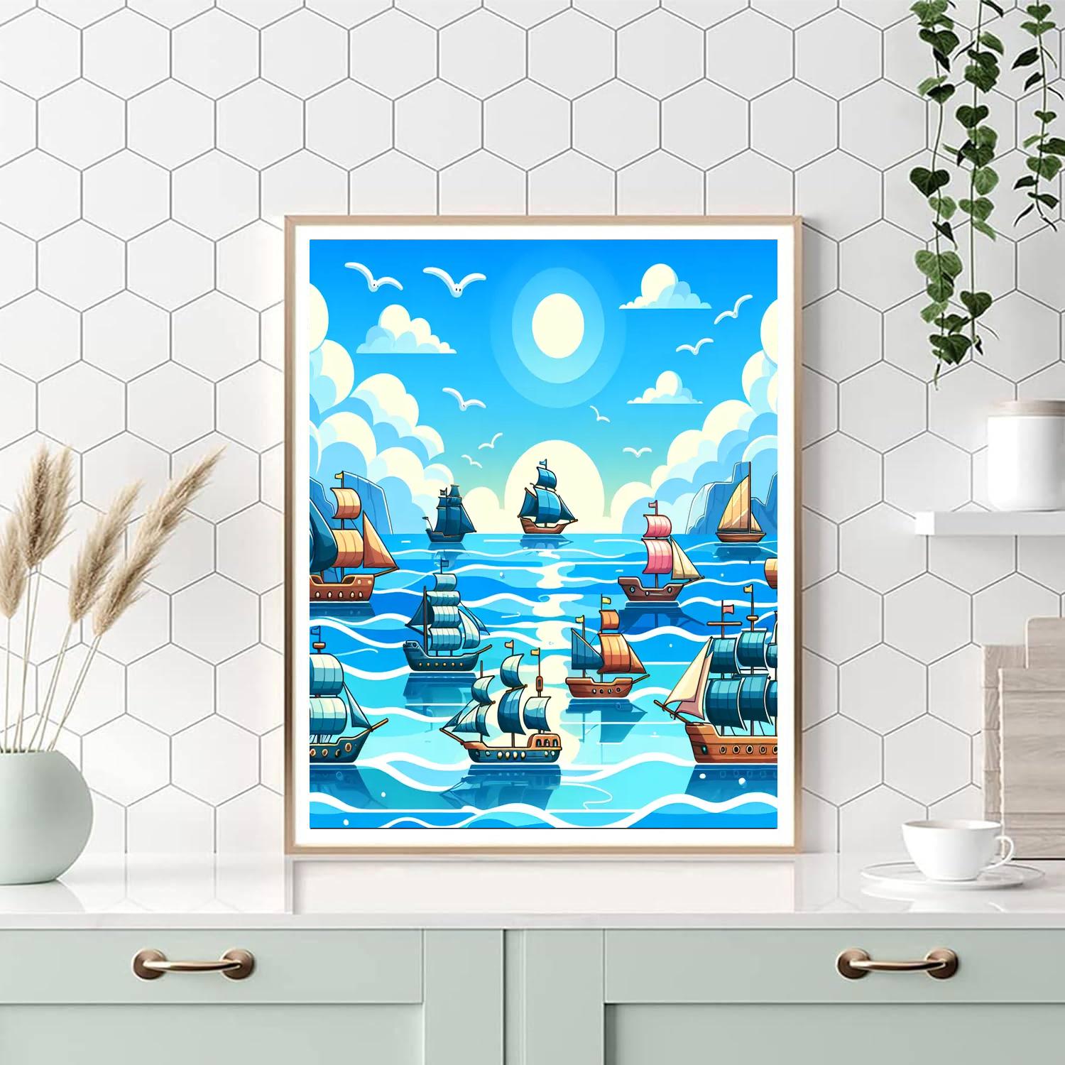 Sailing Ships At Sea Painting Number Kit