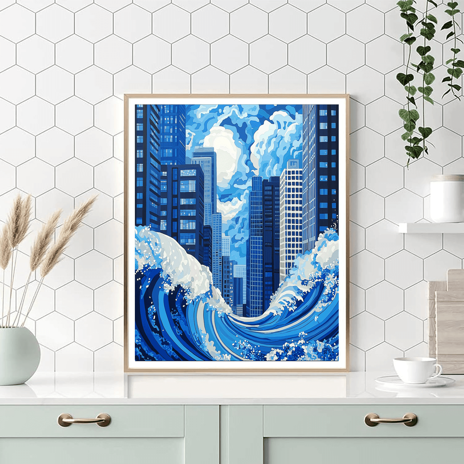 Katsushika Hokusai Inspired Hokusai's Urban Tides  Paint By Numbers Art