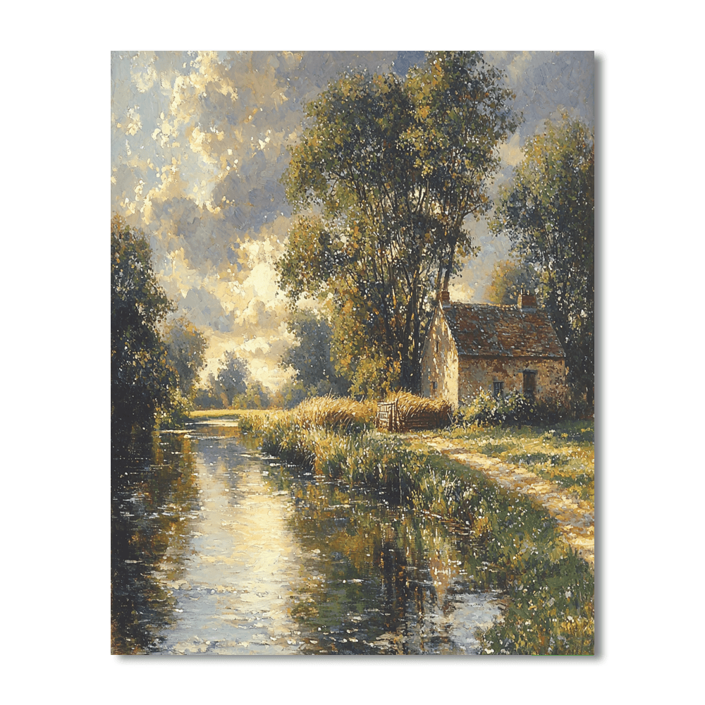 John Constable Inspired Tranquil Riverbank Reflection  Numbered Painting Kits