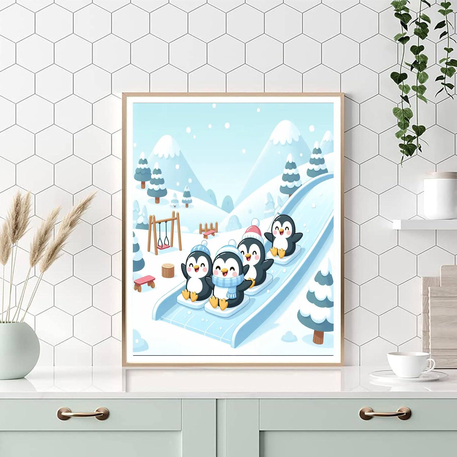 Penguin Ice Slide Paint By Numbers Art