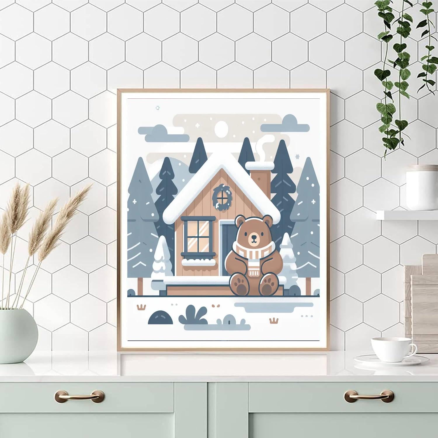 Cozy Bear's Winter Cabin Numbered Painting Kits