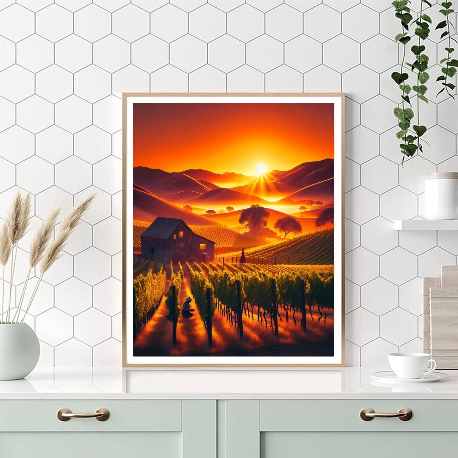 Rustic Vineyard Sunset Numbered Painting Kits