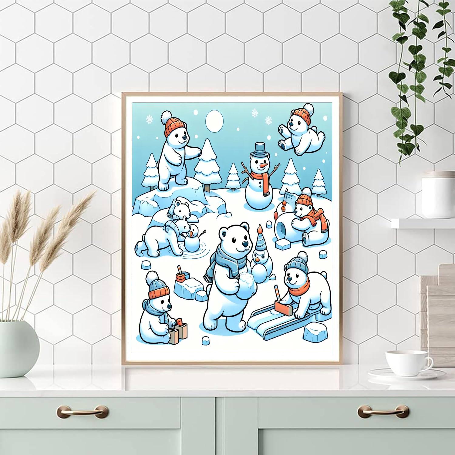 Winter Polar Bear Party DIY Paint By Numbers