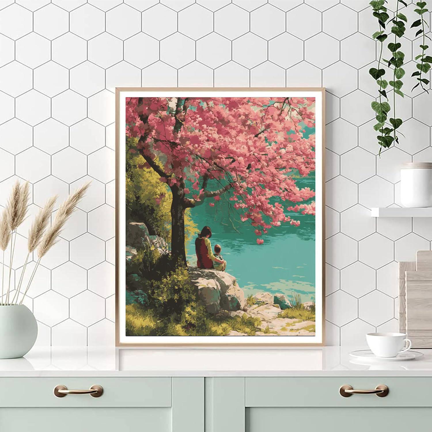 Mom And Me Under The Cherry Blossoms Paint By Numbers Kits