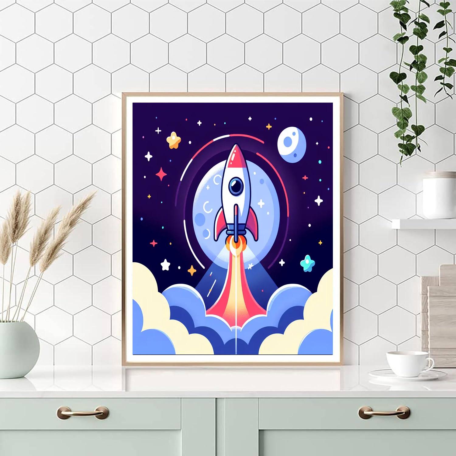 Rocketing To The Moon Number Painting