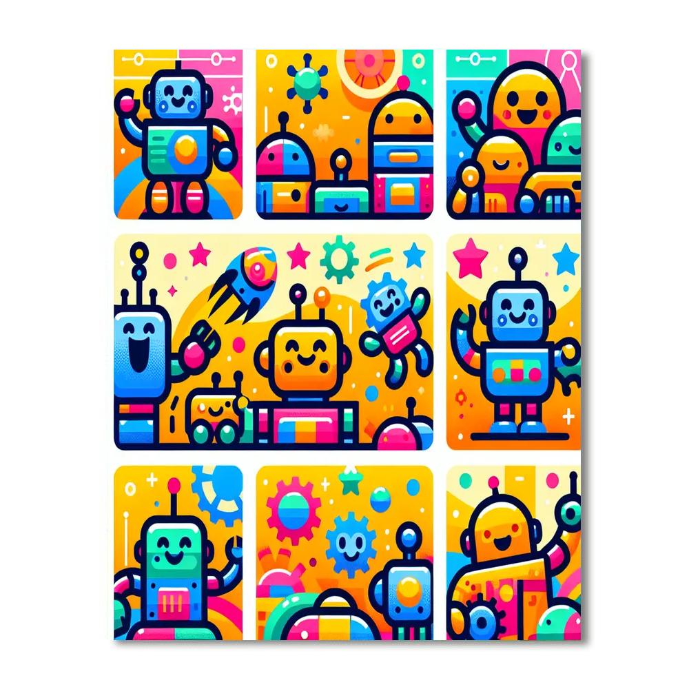 Cheerful Robots Numbered Painting Kits