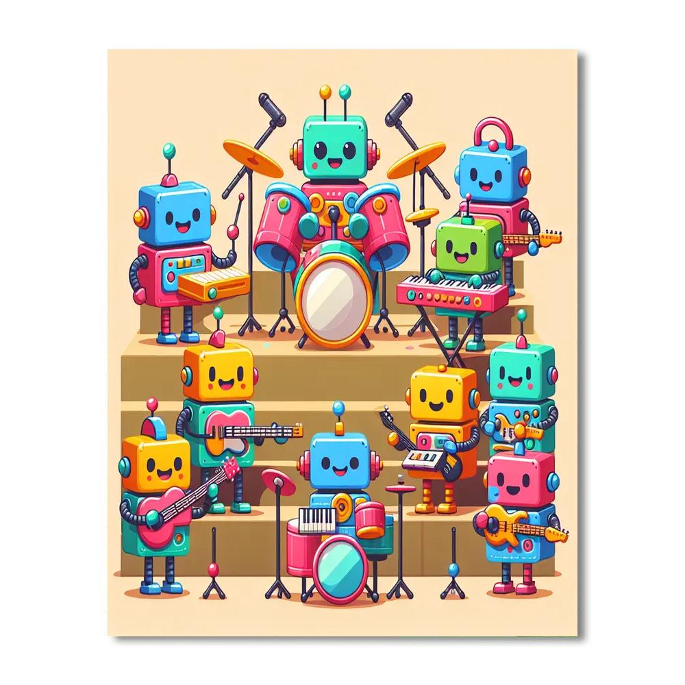 Cheerful Robot Band Paint By Numbers Art
