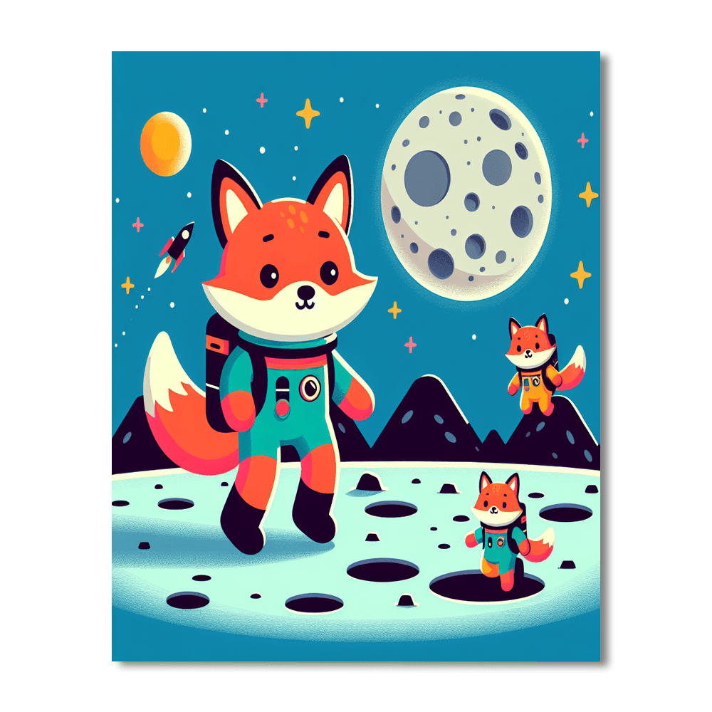 Lunar Expedition With Space Foxes Paint By Number