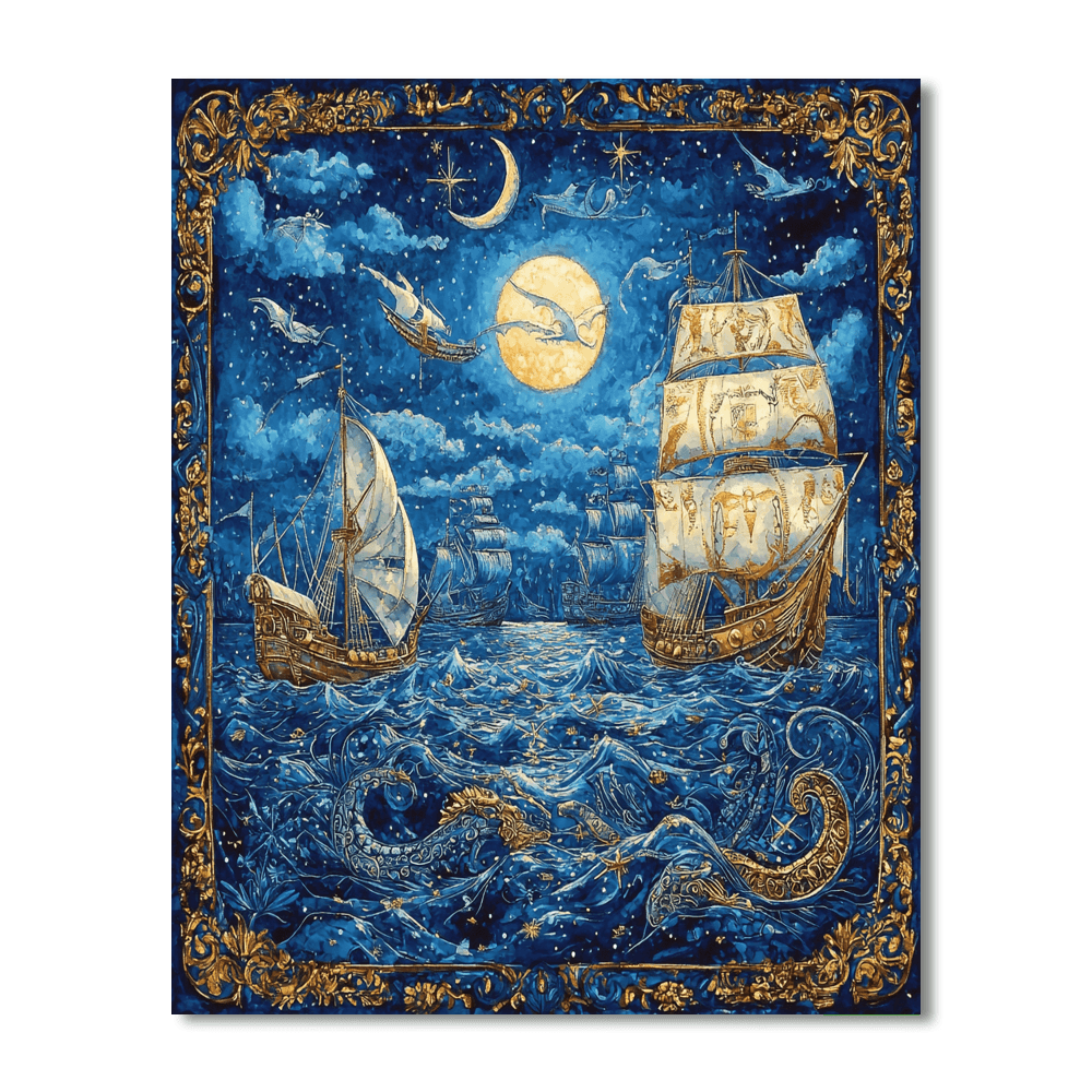Classical Fresco Style Inspired Inspired Ancient Mythic Sea Voyage  Paint By Number