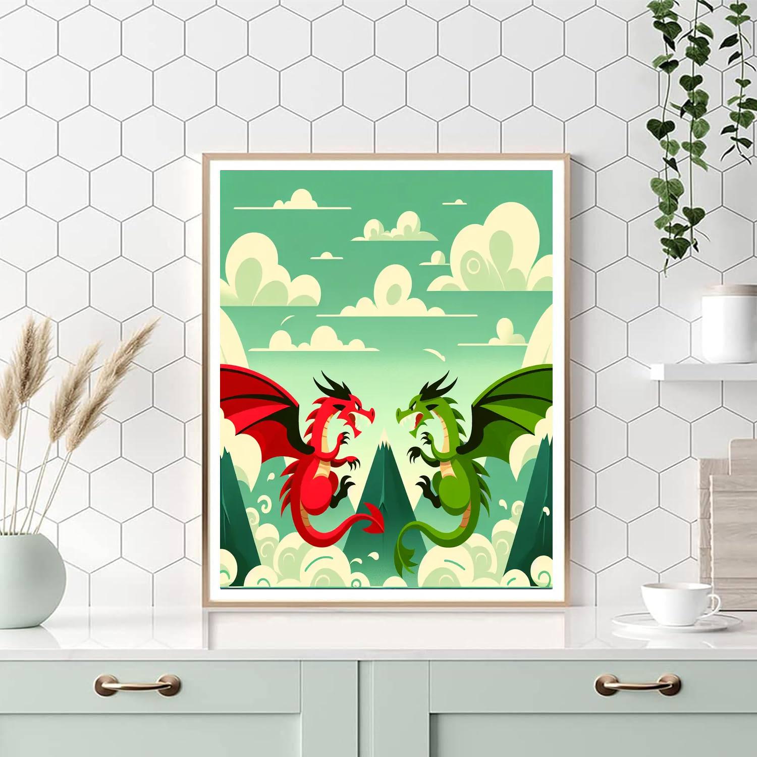 Daring Dragon Duel Paint By Numbers Art