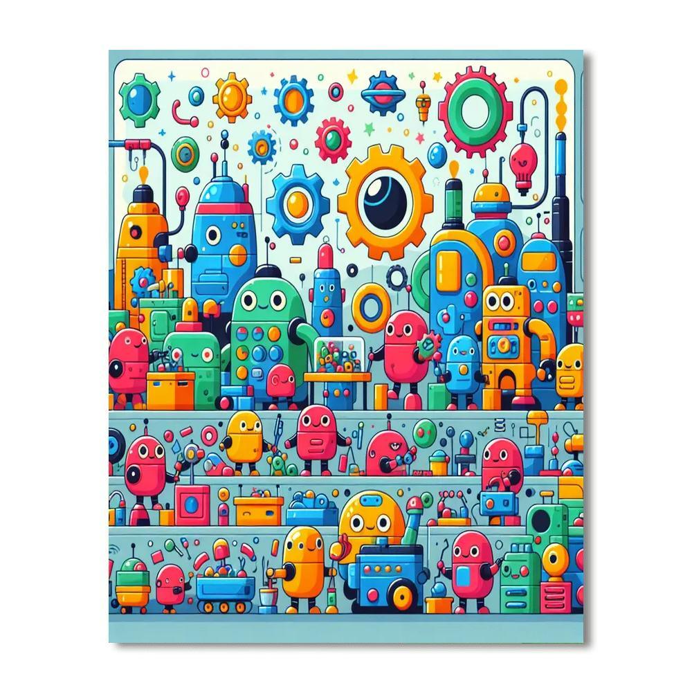 Whimsical Robot Factory Paint By Numbers Art