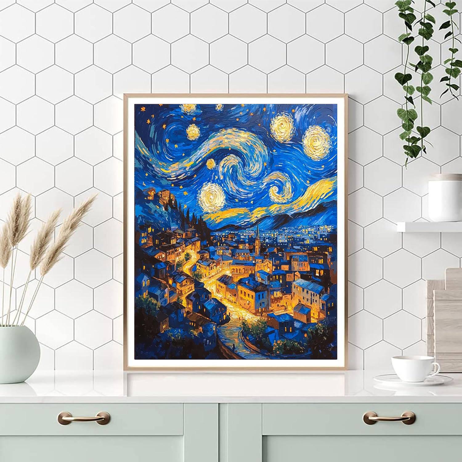 Vincent Van Gogh Inspired Whimsical Night Cityscape  Paint By Numbers Kits