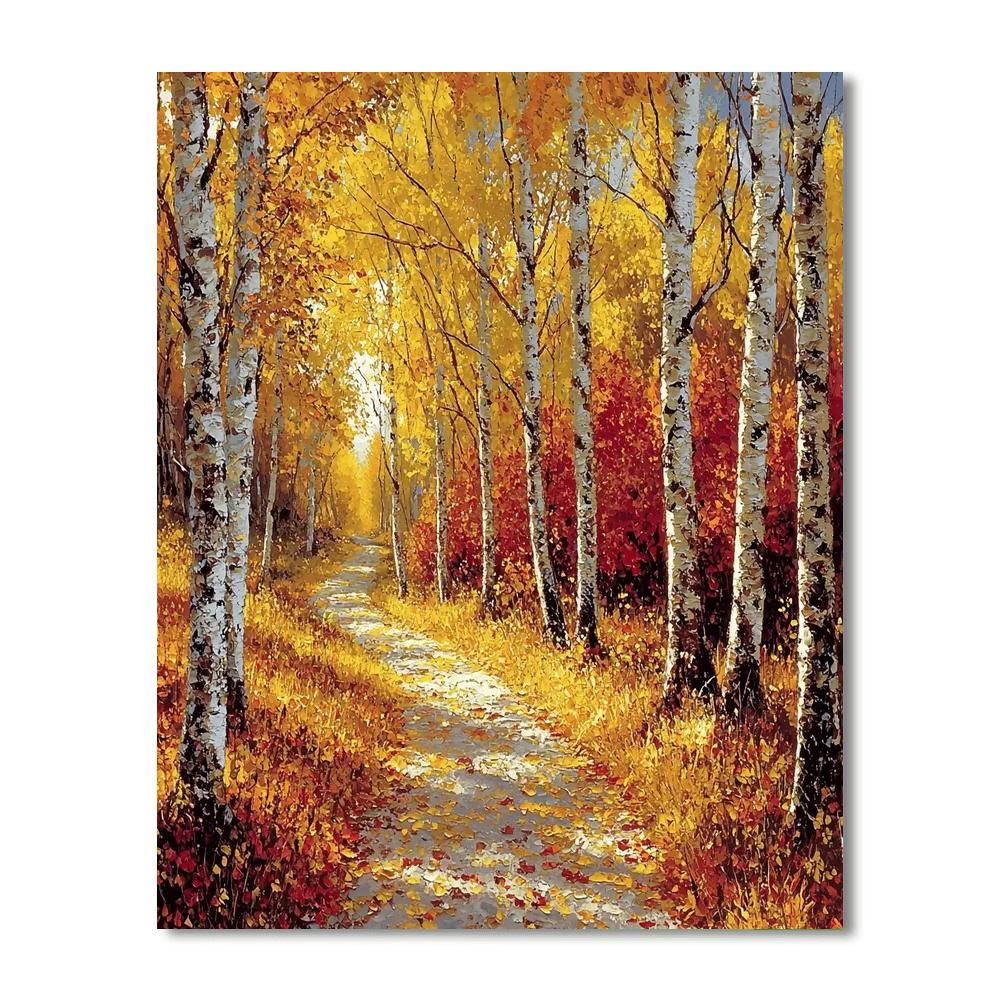 Kinkade Inspired Golden Autumn Trail  Number Painting