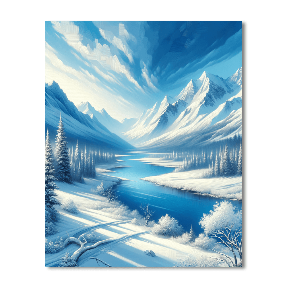 Peaceful Snowy Mountain Landscape Paint By Numbers Kits