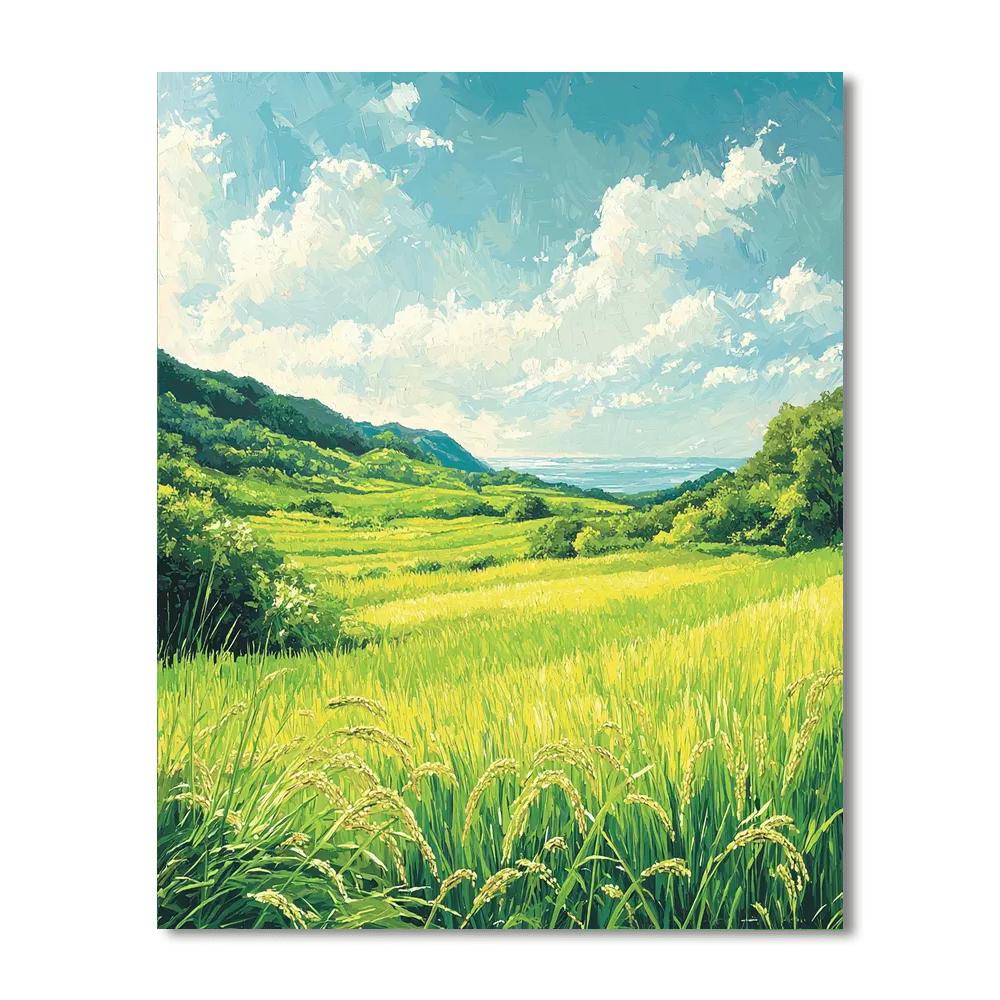 Utagawa Hiroshige Inspired Breezes Over Tranquil Rice Fields  Painting By Numbers Kit