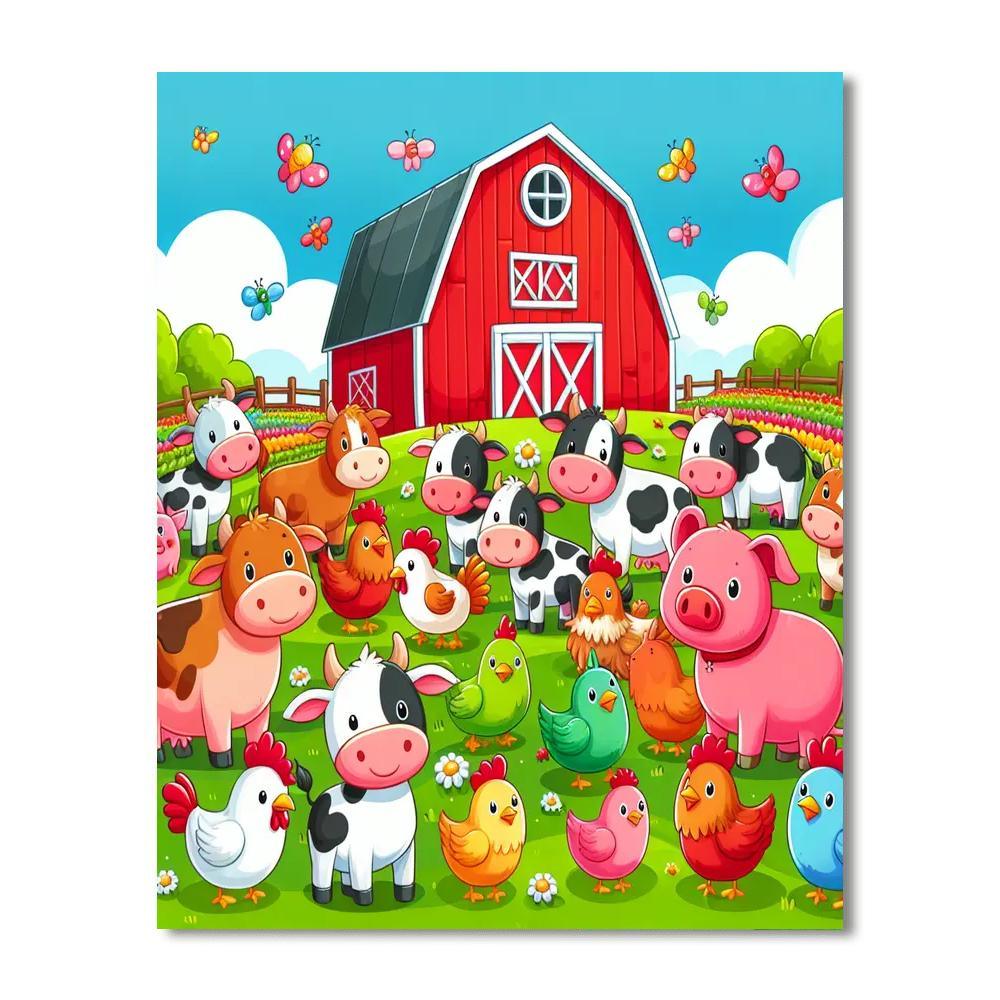 Vibrant Farmyard Scene Numbered Painting Kits
