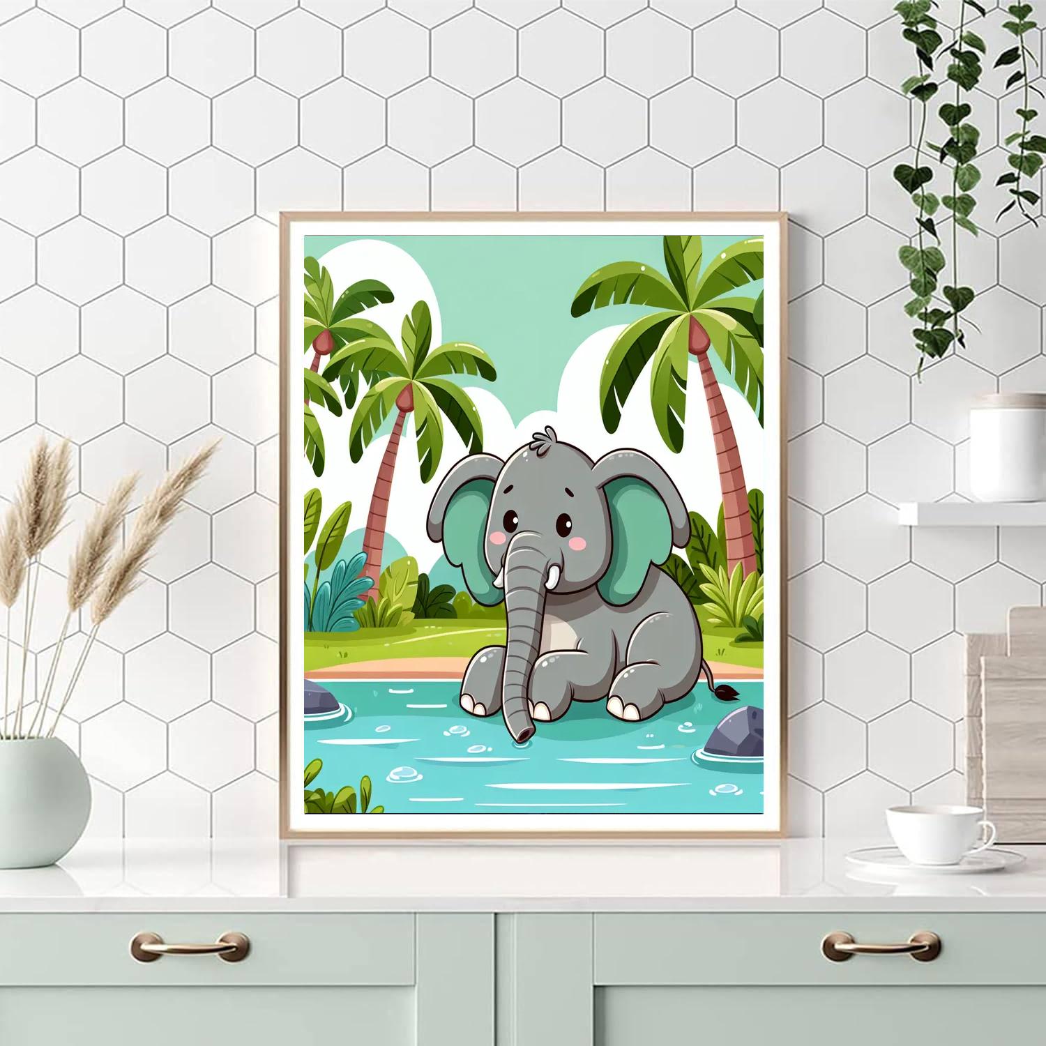 Elephant's Emerald Oasis Number Painting