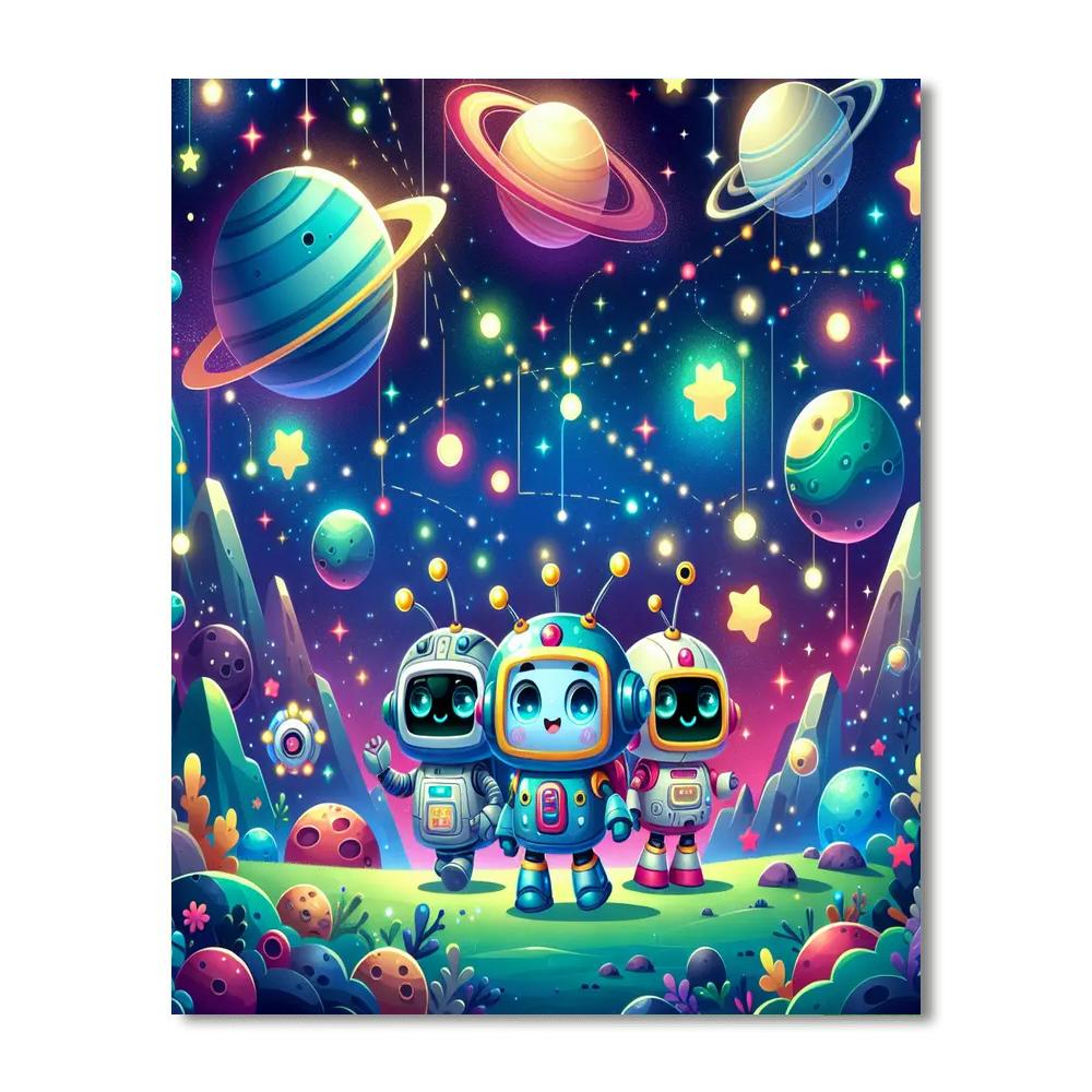 Space Robots Adventure Number Painting