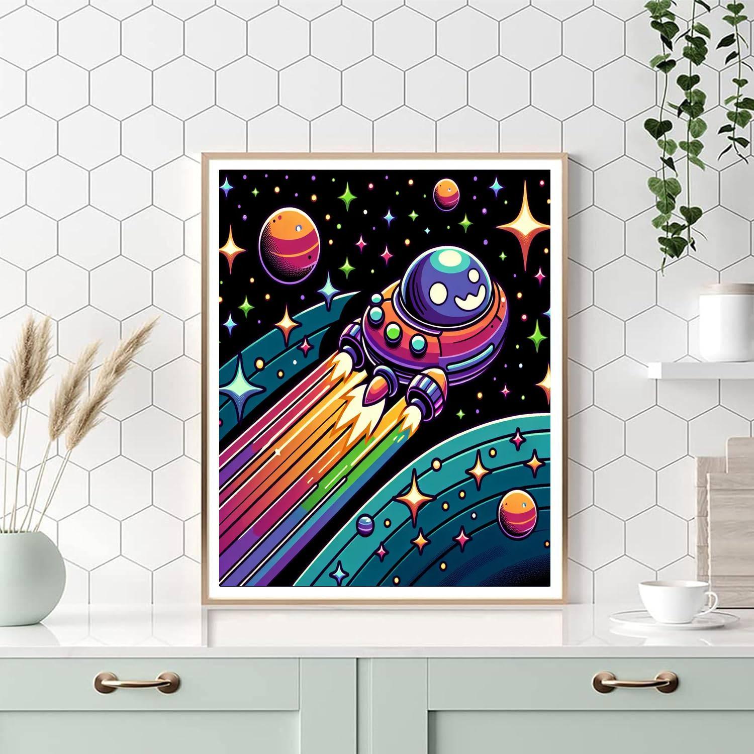 Whimsical Spaceship Number Painting