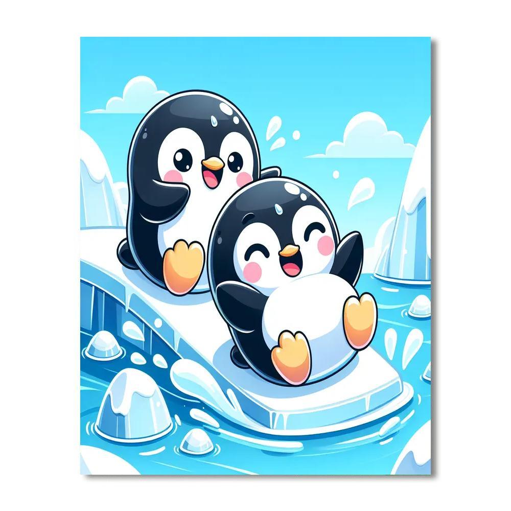 Charming Penguins On Ice Paint By Number