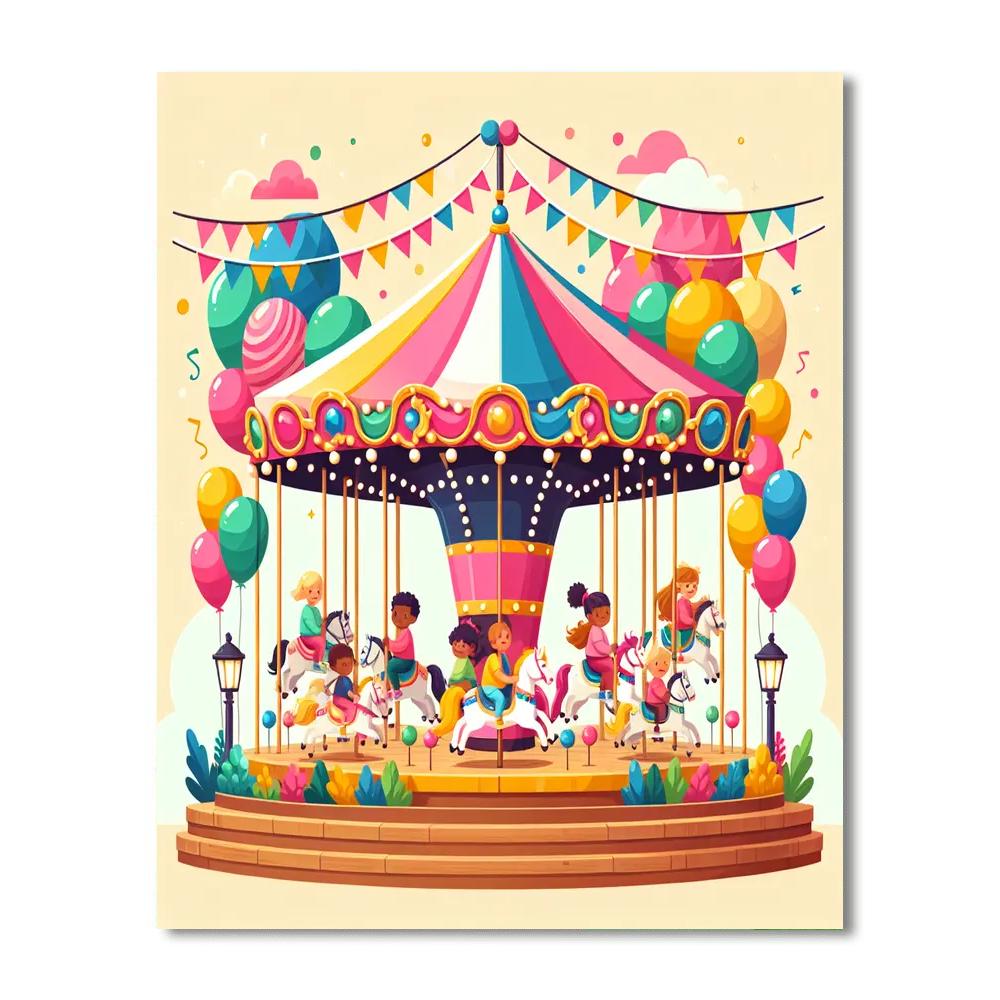 Cheerful Carousel Whirl Painting By Numbers Kit