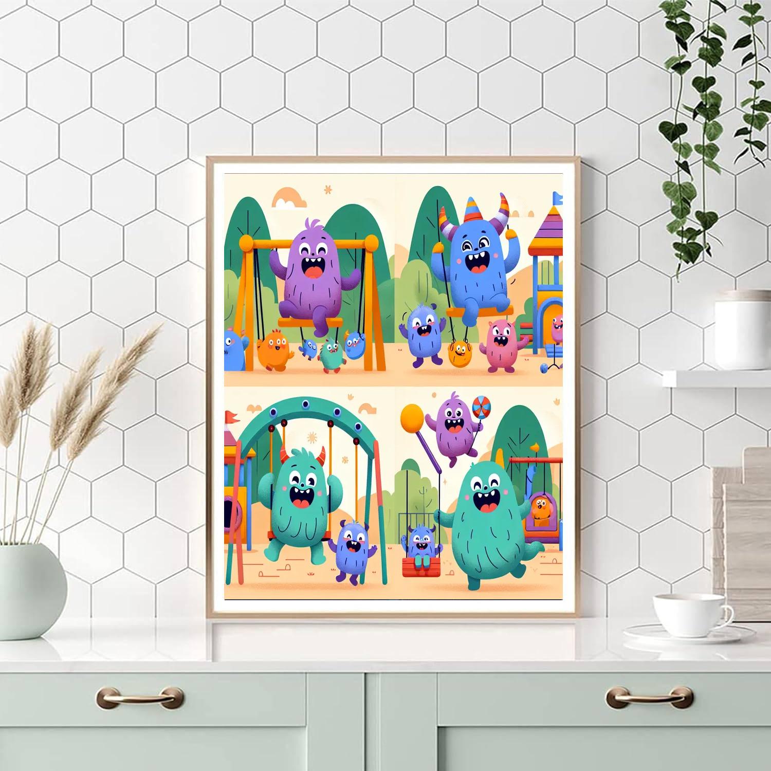 Friendly Monsters At Play Paint By Numbers Art