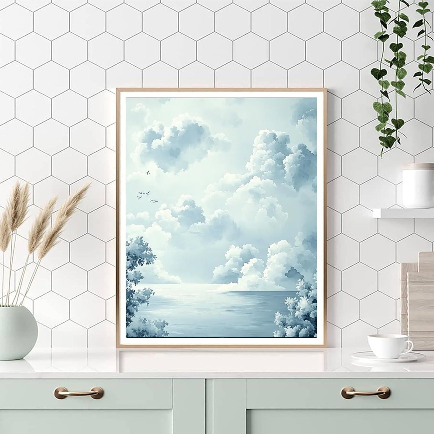 Zhao Mengfu Inspired Floating Clouds And Still Waters  Paint By Color