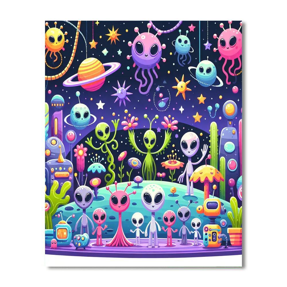 Adventurous Alien Friends Paint By Numbers Art