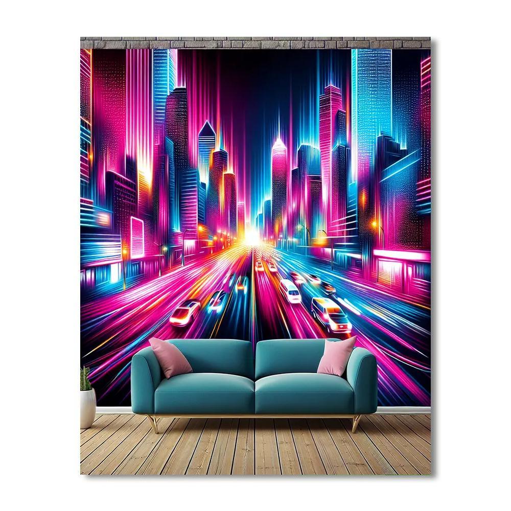 Neon City Nightscape Painting By Numbers Kit
