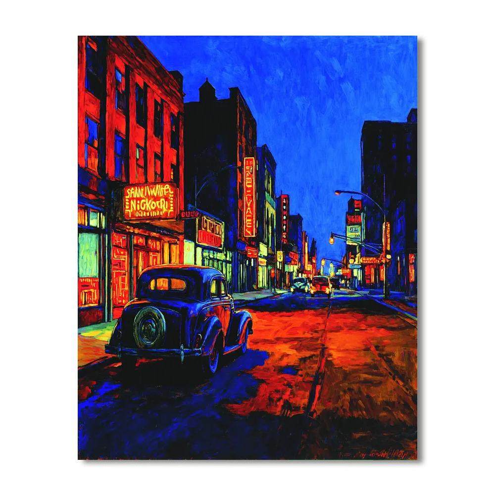 Edward Hopper Inspired Neon City Pulse  Number Painting