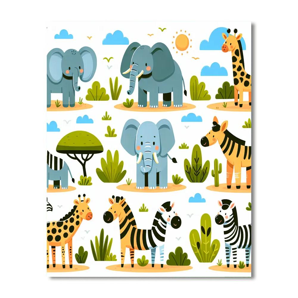 Joyous Safari Animals Paint By Numbers Art
