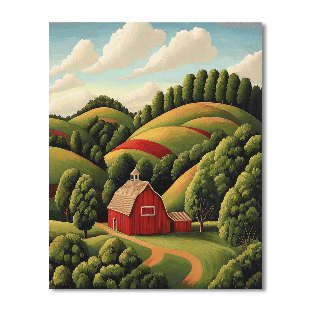 Grant Wood Inspired Classic Barn Landscape  Paint By Numbers Kits