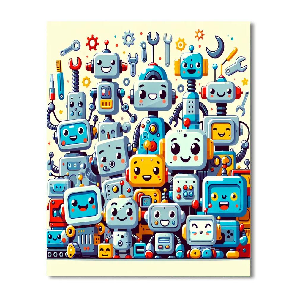 Cheerful Robot Friends Paint By Numbers Art