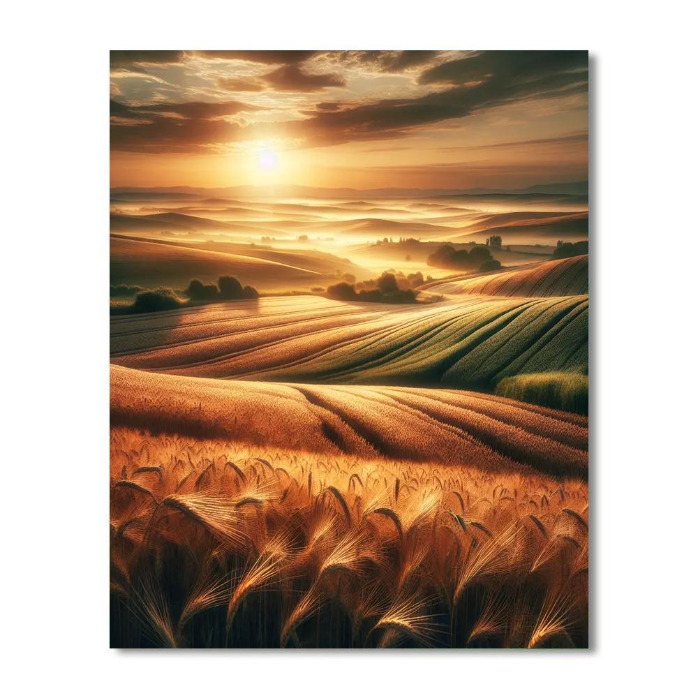 Golden Wheat Fields At Dawn Numbered Painting Kits