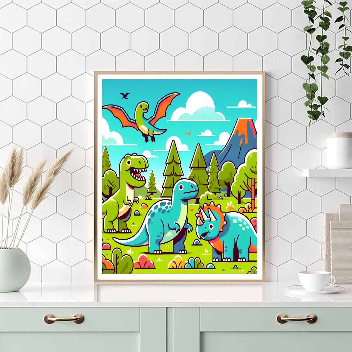 Ancient Dinosaur Expedition Number Painting